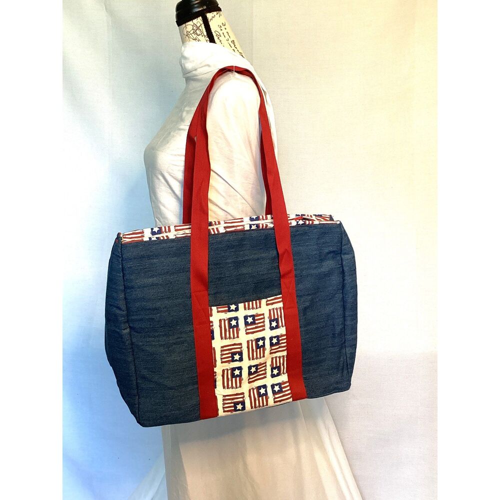 Weekender Denim Americana Zippered Overnight Tote Bag Hand Crafted NEW